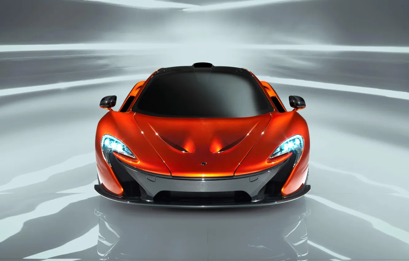 Photo wallpaper McLaren, Auto, Machine, Orange, The hood, Lights, The front, Sports car