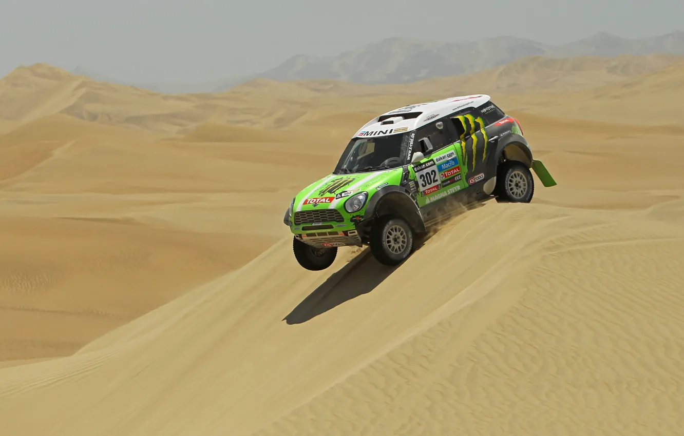 Photo wallpaper green, Sport, Desert, Mini Cooper, Rally, Dakar, Dakar, Rally
