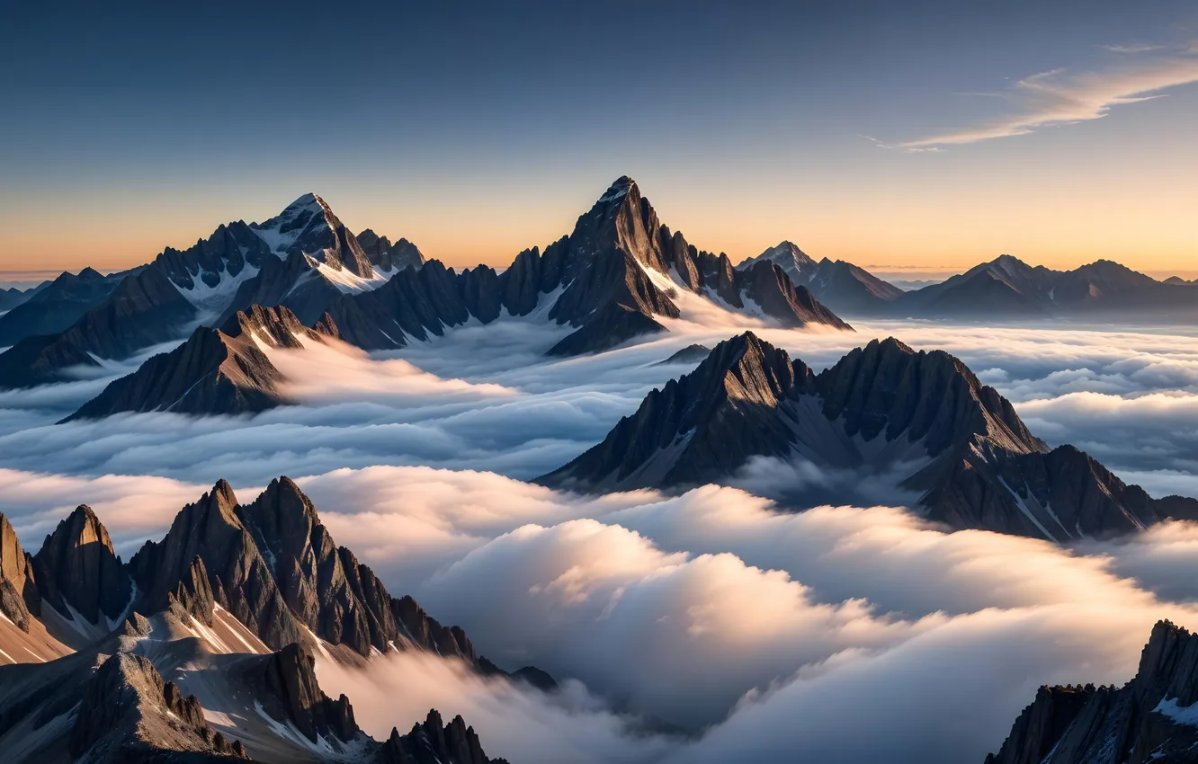 Photo wallpaper clouds, mountains, greatness, veshins