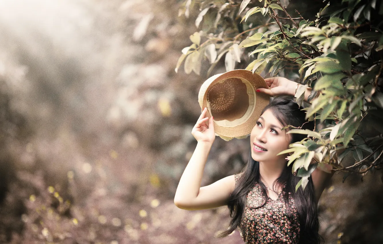 Photo wallpaper girl, hat, Asian