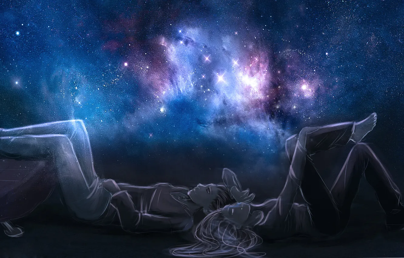 Photo wallpaper the sky, girl, stars, night, Ghost, guy, two