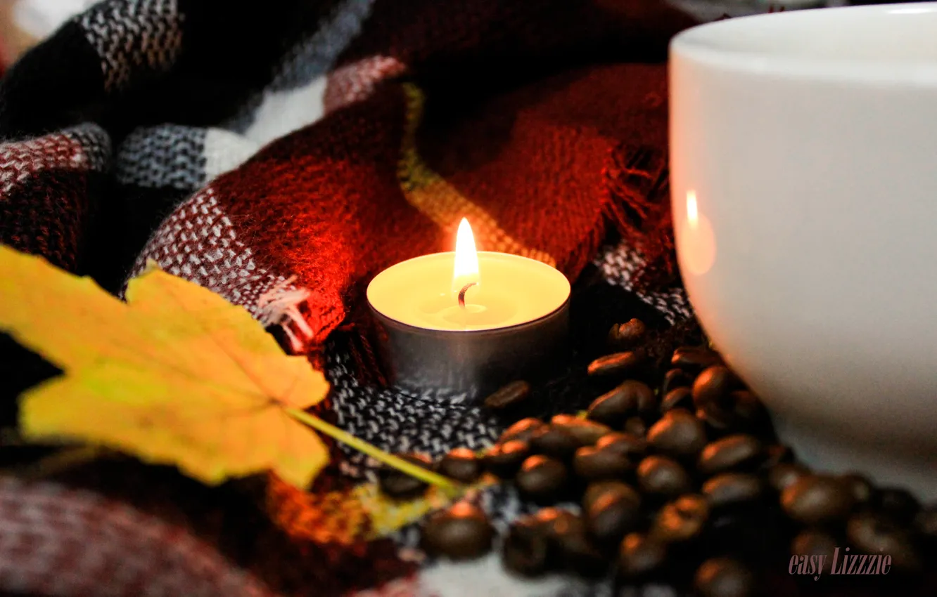Photo wallpaper coffee beans, candle, warm, autmn, candle. candle