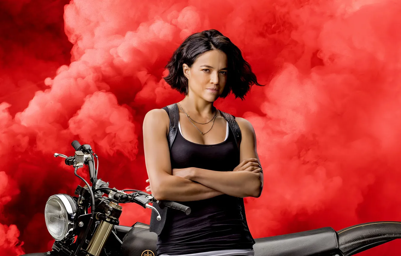 Photo wallpaper machine, girl, smile, red smoke, The fast and the furious 9, Fast & Furious 9