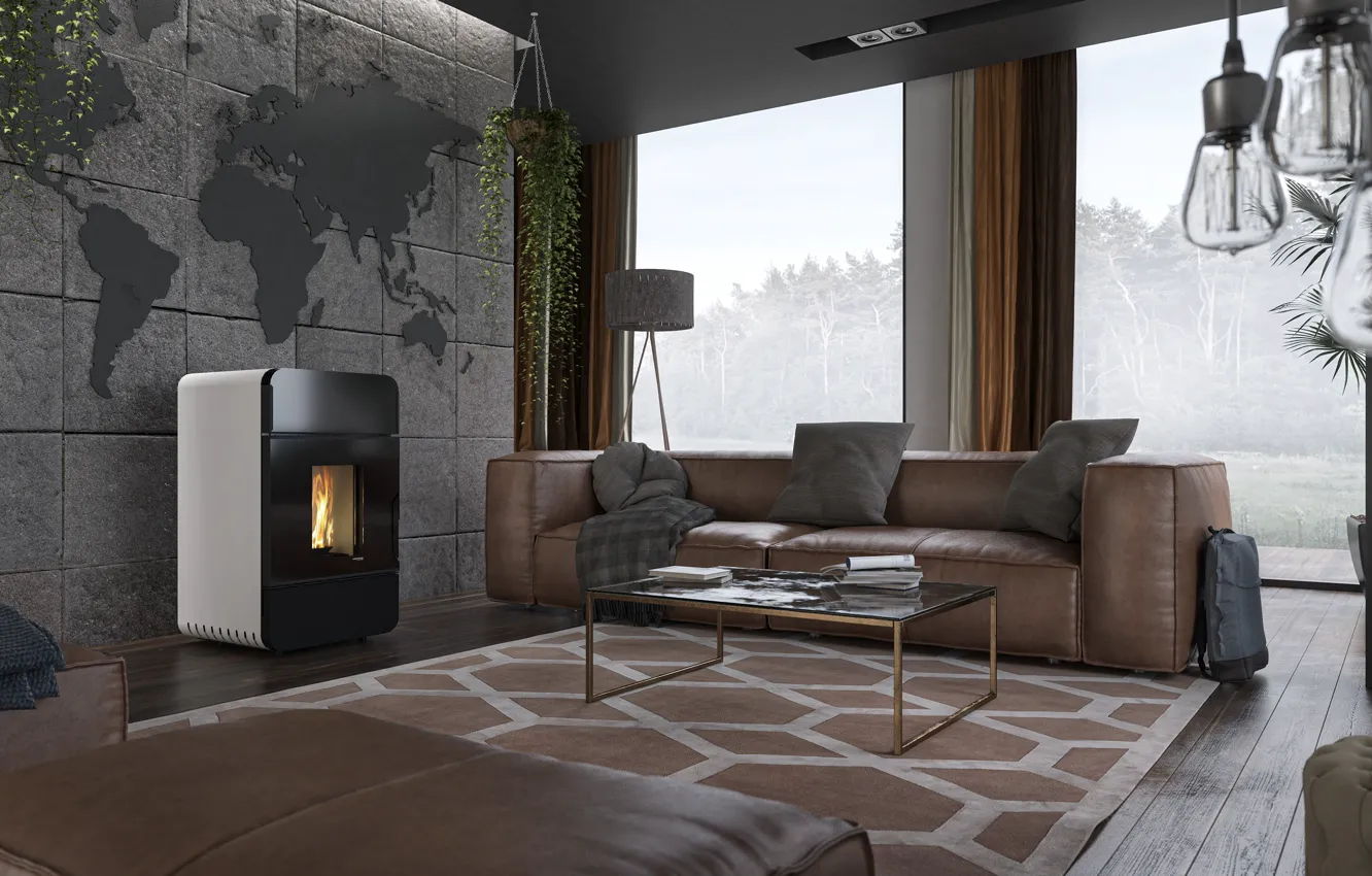 Photo wallpaper design, style, room, interior, fireplace, living room