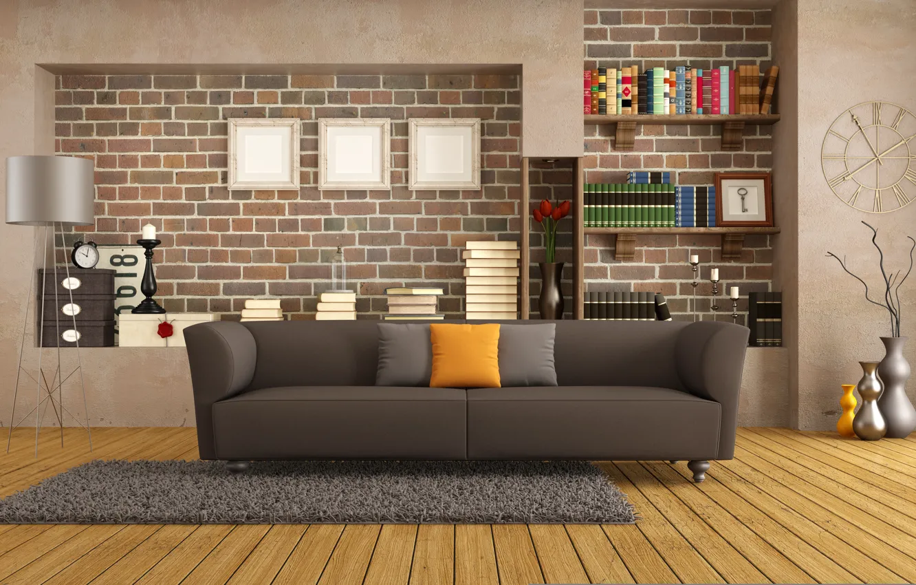 Photo wallpaper sofa, interior, modern, pillow, library, modern, living room, decor