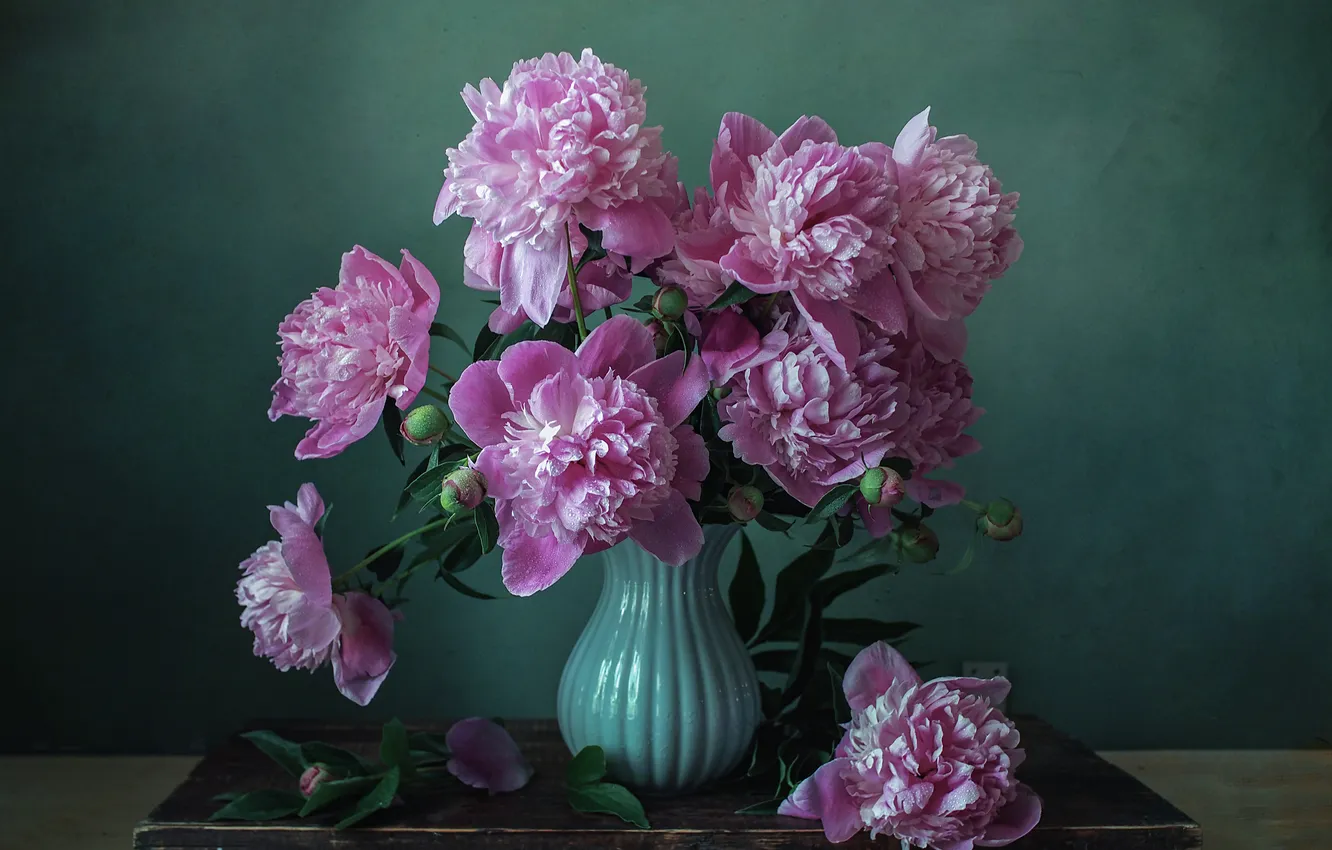 Photo wallpaper buds, vase with flowers, peonies, Inyusheva Svetlana