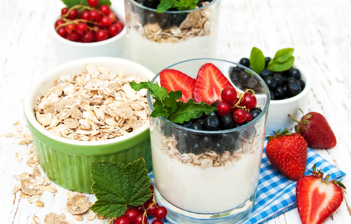 Photo wallpaper berries, yogurt, oatmeal, Olena Rudo