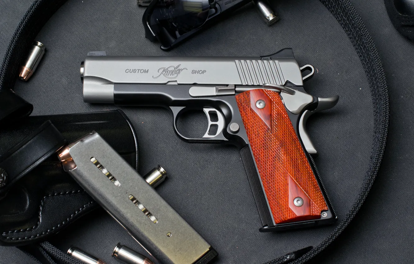 Photo wallpaper gun, weapons, cartridges, holster, 1911, custom shop, Kimber Manufacturing, American company