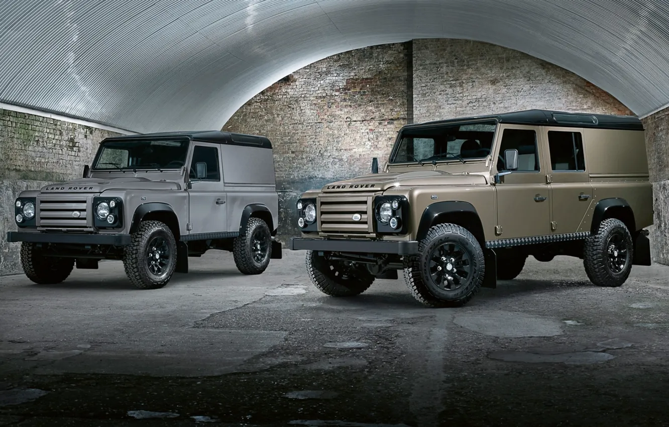 Photo wallpaper background, hangar, jeep, SUV, Land Rover, the front, Defender, Land Rover
