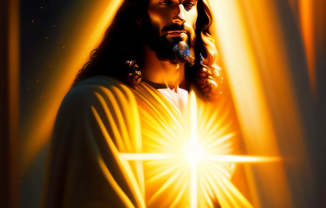 Photo wallpaper look, Jesus, hair, male, religion, Jesus Christ, digital art, AI art