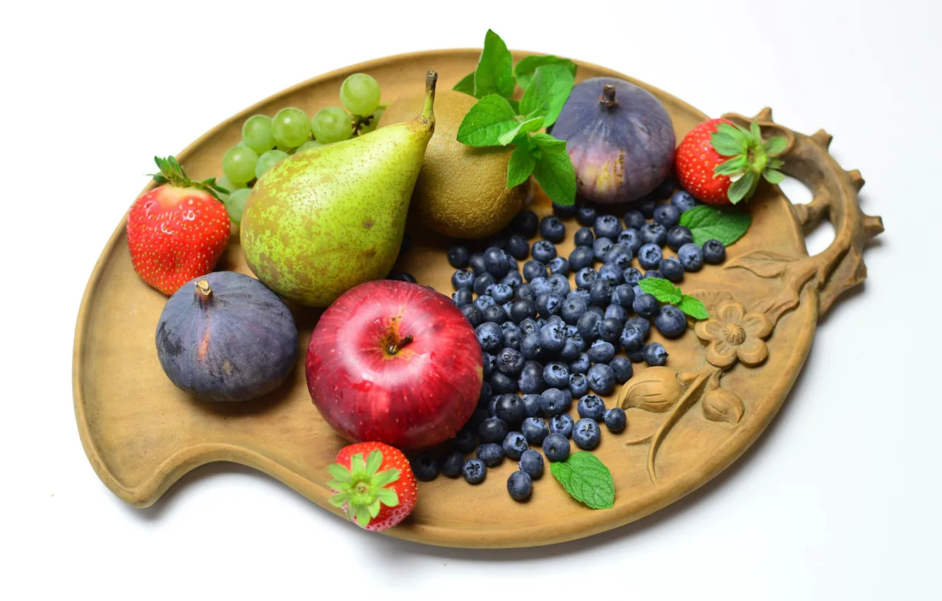 Photo wallpaper berries, Apple, blueberries, fruit, still life