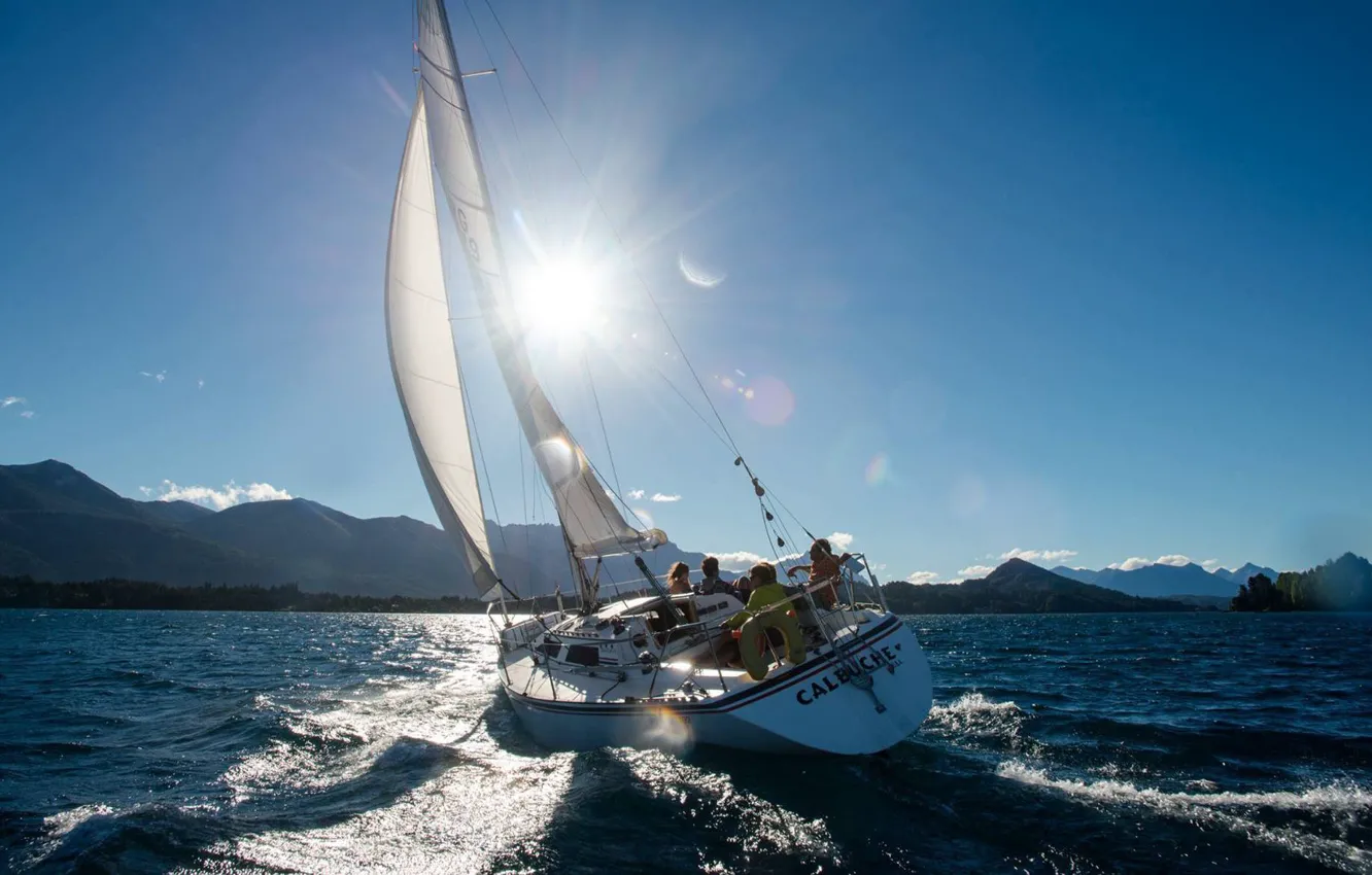 Photo wallpaper the way, movement, the wind, coast, sails, ocean, the crew, sports yacht