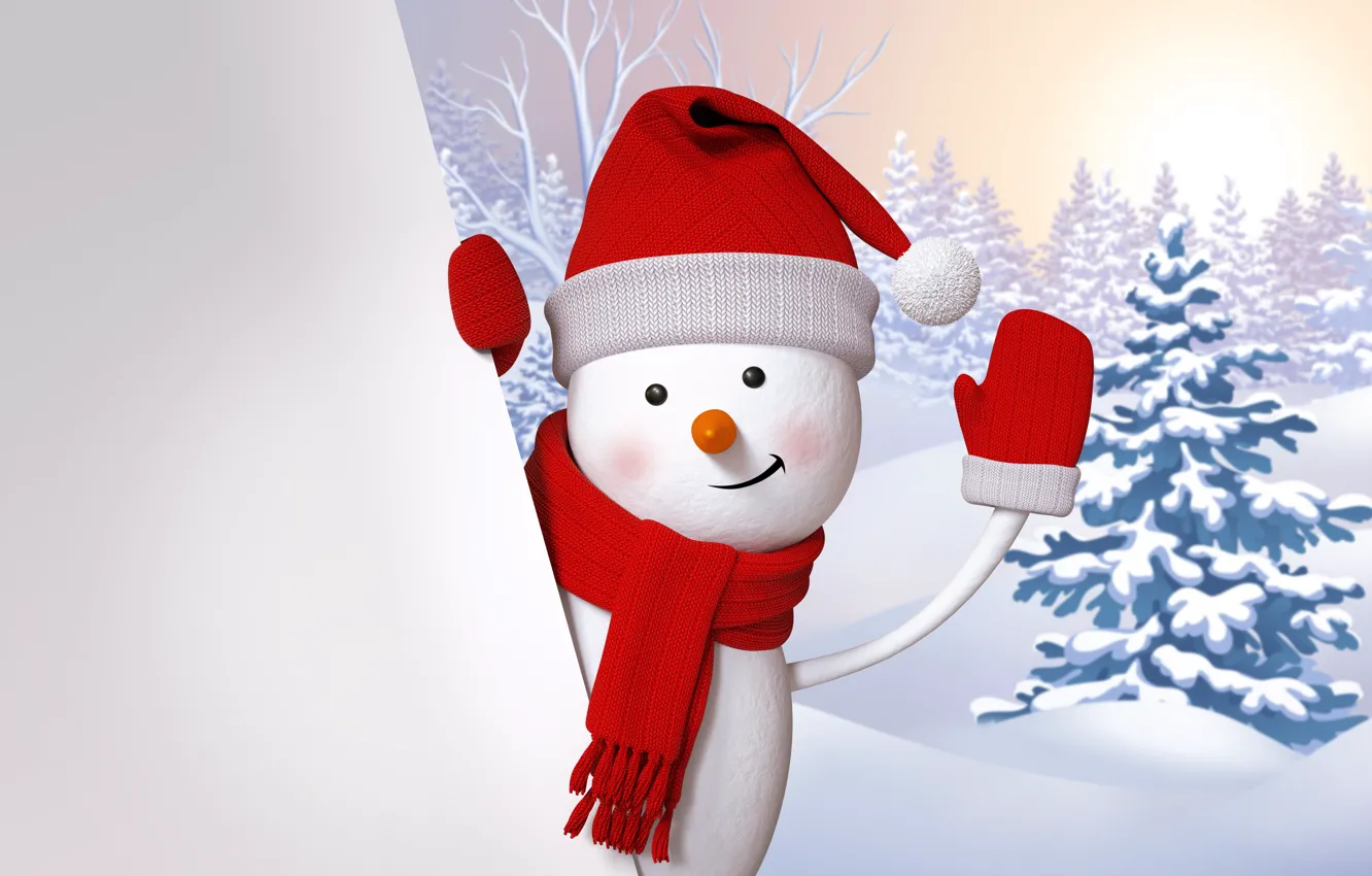 Photo wallpaper snowman, winter, snow, cute, snowman, Happy