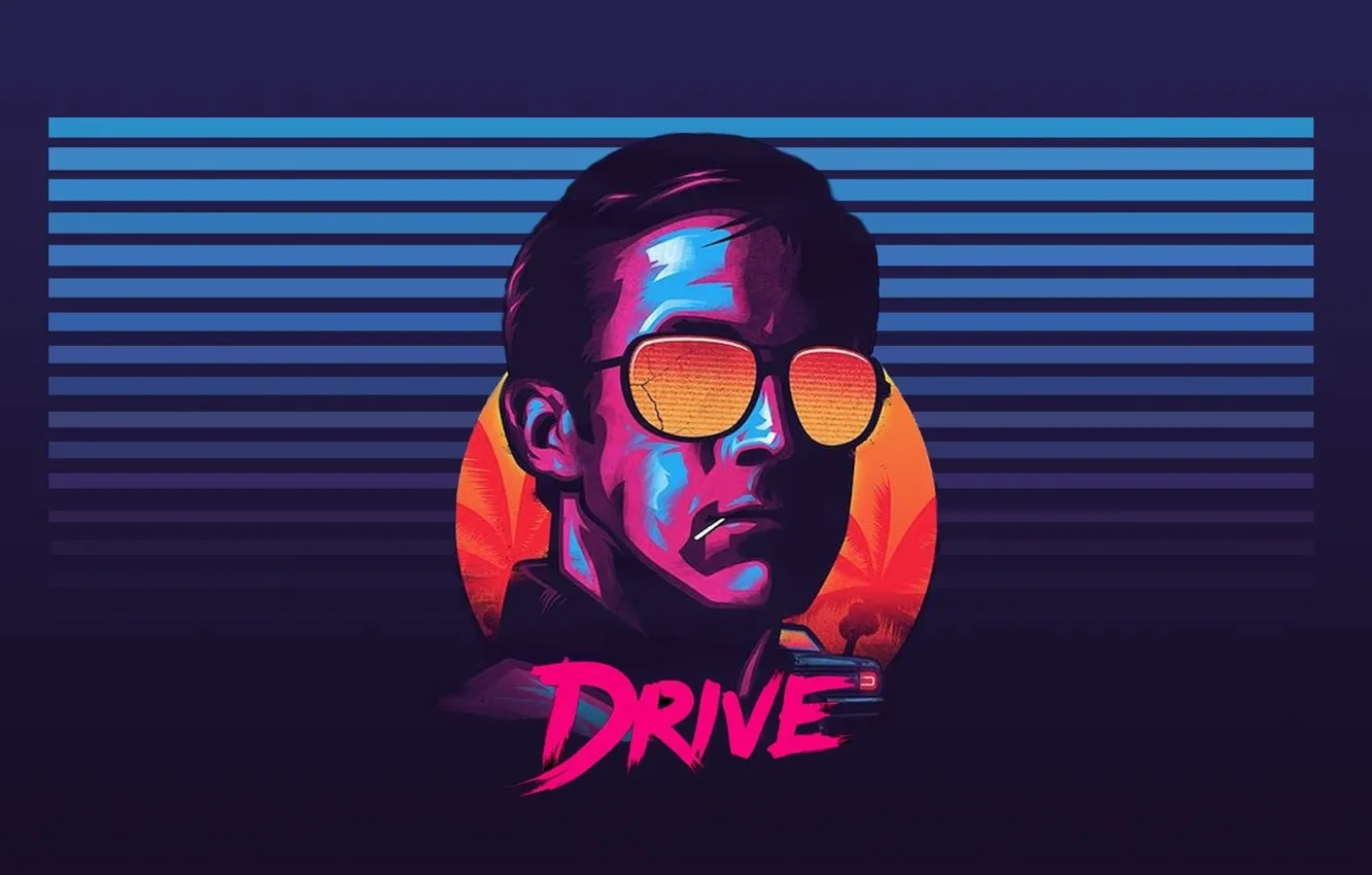 Photo wallpaper Figure, Glasses, Background, Drive, Drive, Ryan Gosling, Ryan Gosling, Synthpop