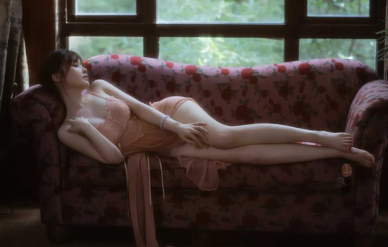 Photo wallpaper lingerie, woman, young, beautiful, model, brunette, asian, long-haired