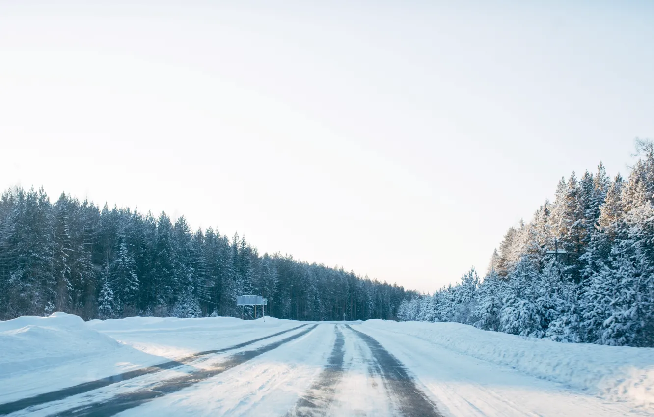 Photo wallpaper winter, road, cold, winter forest, Volchansk, Novakov