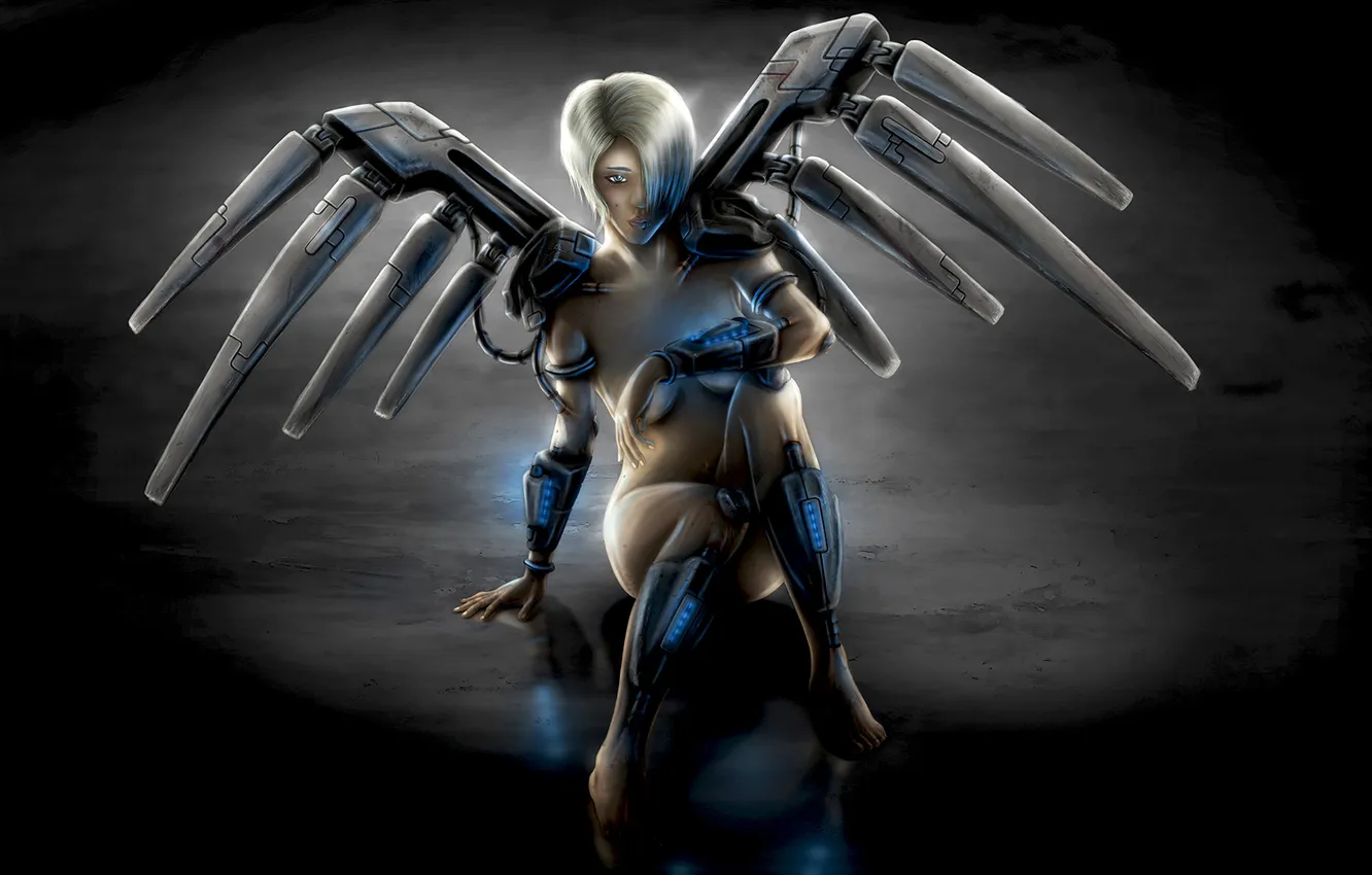 Photo wallpaper girl, robot, wings