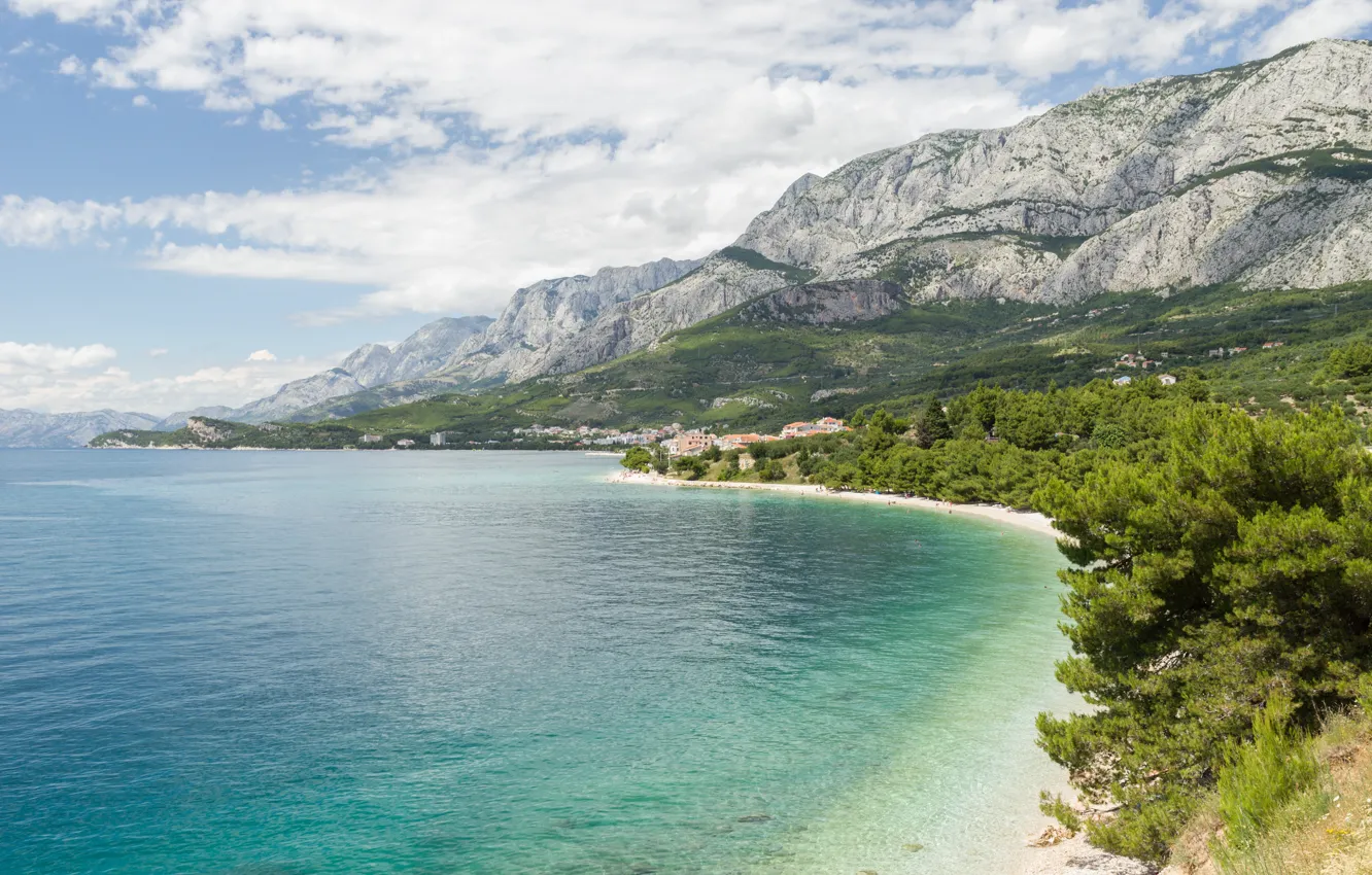Photo wallpaper sea, coast, Croatia, Adriatica, Biokovo Mountains, Tucepi, Makarskaya Riviera
