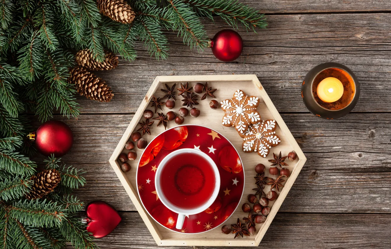 Photo wallpaper holiday, tea, New Year, Happy New Year, nuts, happy new year, Merry Christmas, 2022