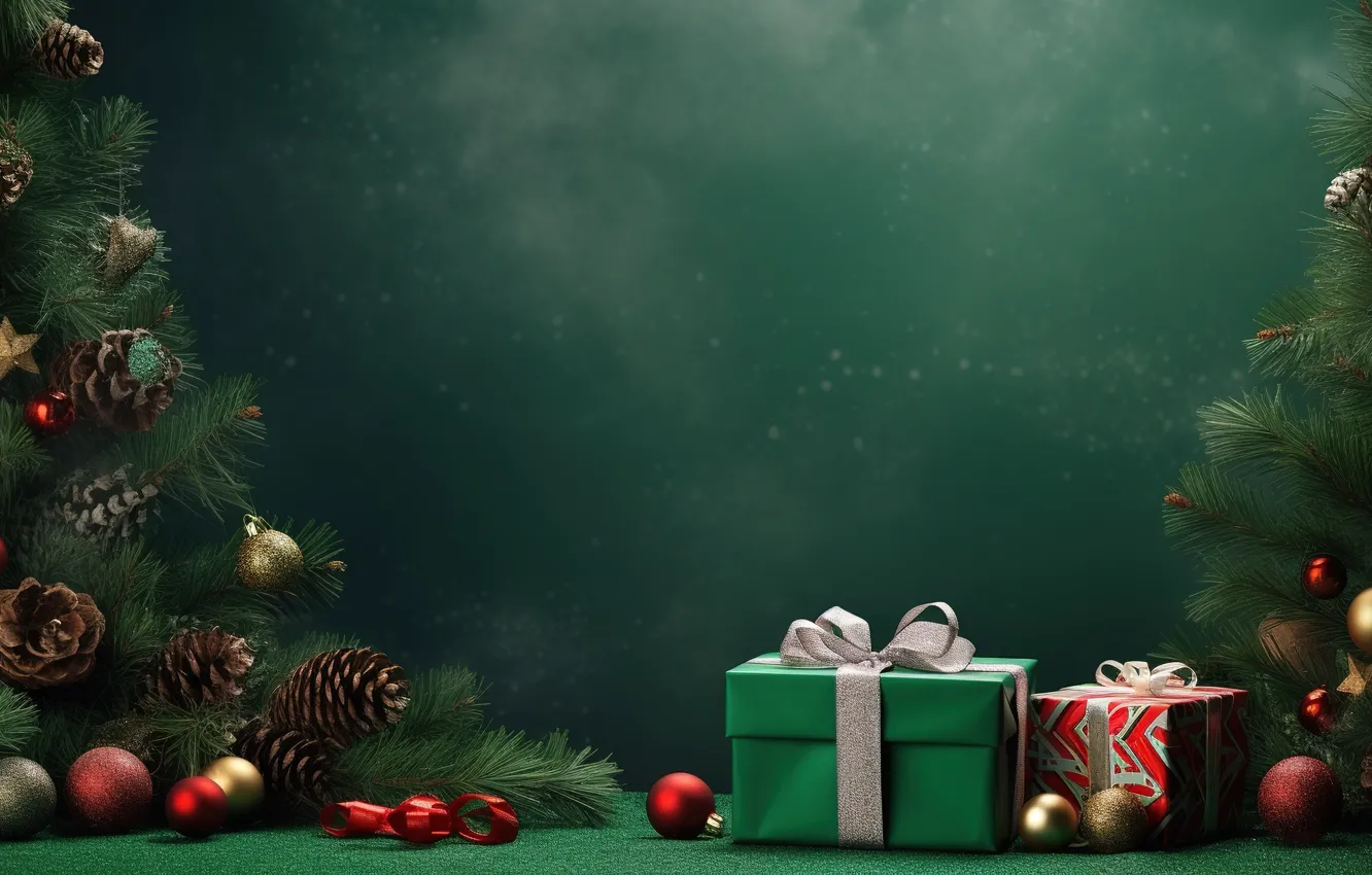 Photo wallpaper decoration, gift, balls, tree, new year, Christmas, Christmas, balls