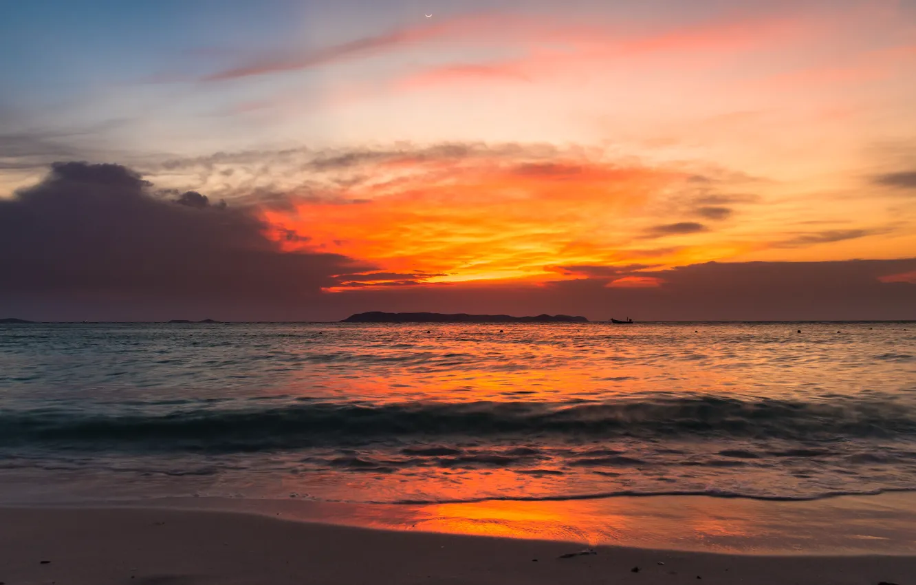 Photo wallpaper sea, wave, beach, summer, the sky, sunset, colorful, summer
