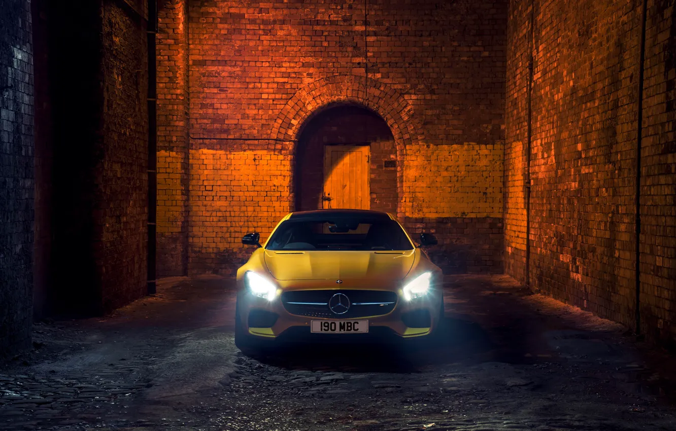 Photo wallpaper yellow, Mercedes, Mercedes, AMG, AMG, UK-spec, 2015, GT S