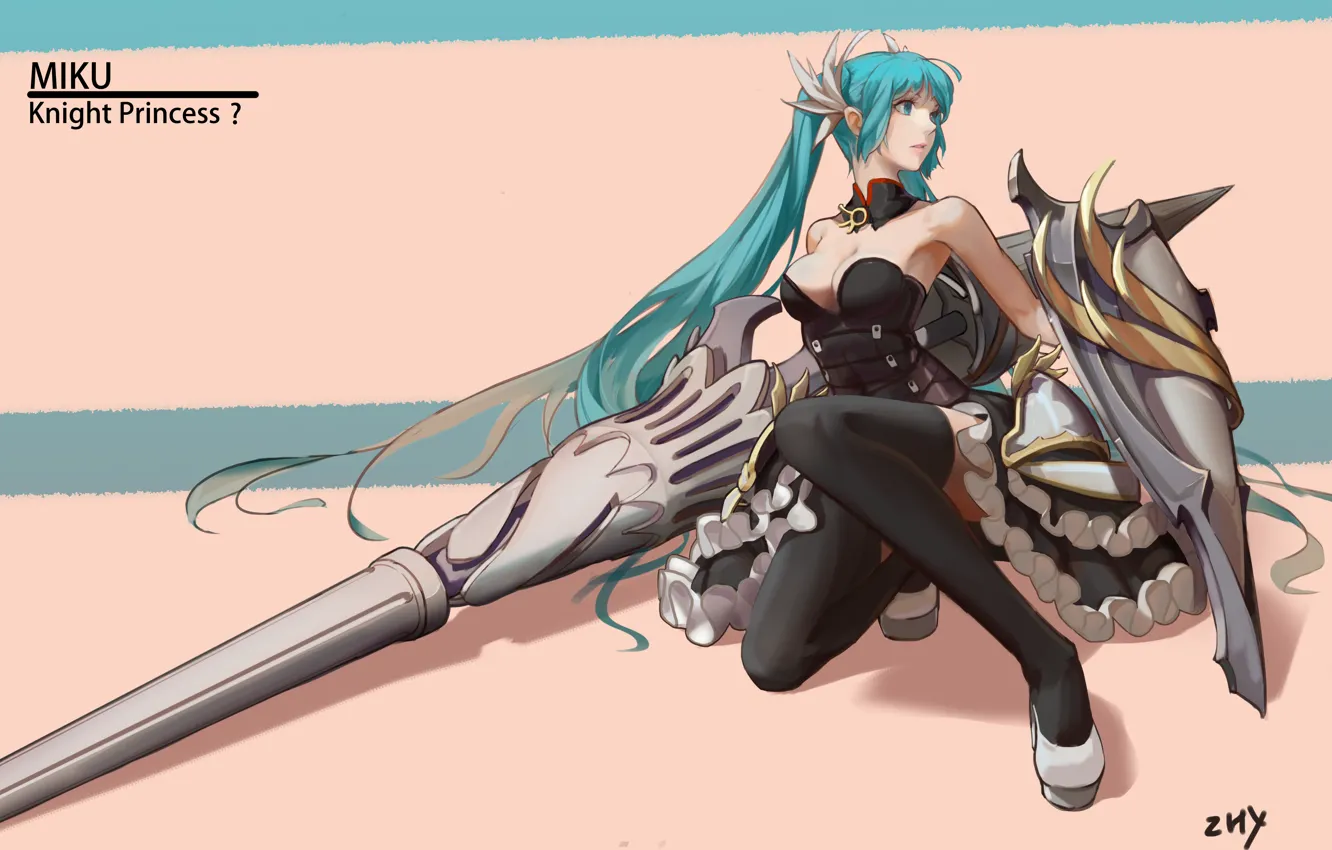 Photo wallpaper girl, weapons, armor, anime, art, armor, vocaloid, hatsune miku