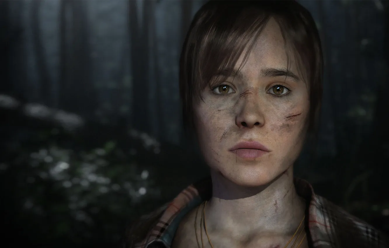 Photo wallpaper forest, look, girl, blood, scar, Quantic Dream, PS3, Ellen Page