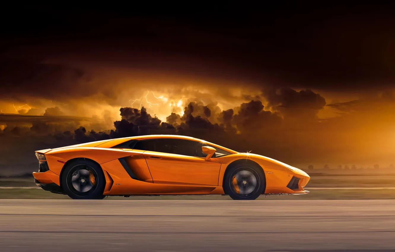 Photo wallpaper orange, Lamborghini, profile, Lamborghini, orange, LP700-4, Aventador, Lamborghini