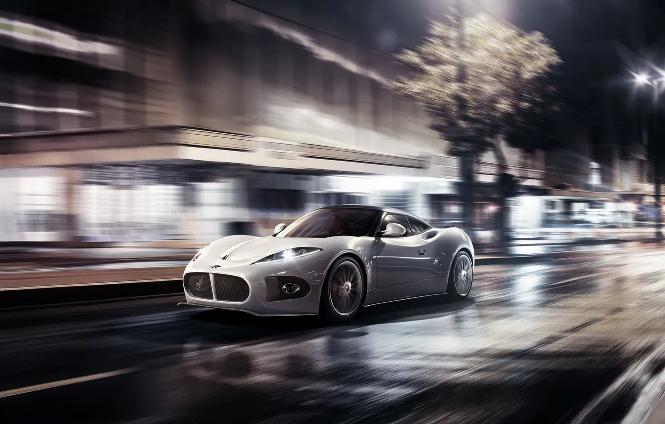Photo wallpaper white, night, the city, in motion, the front, Spyker, Ventator