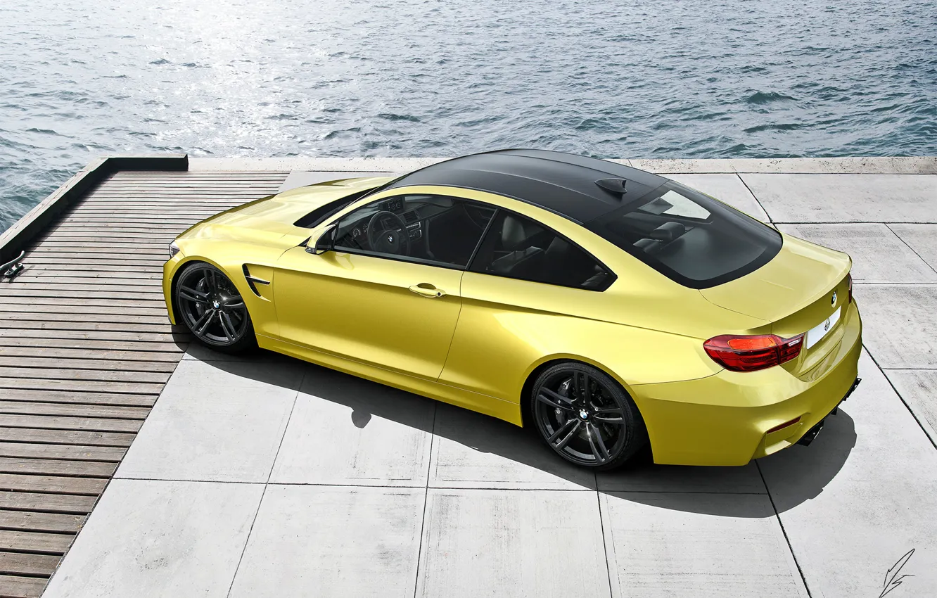 Photo wallpaper BMW, Car, Coupe, Yellow, Matte, Wheels, Rear, Ligth