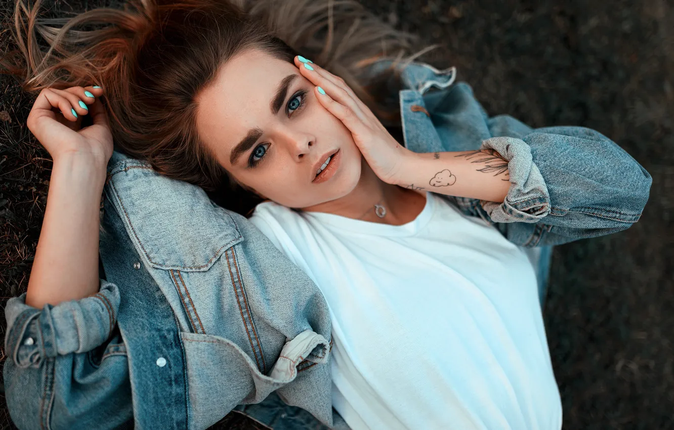 Photo wallpaper look, pose, model, portrait, hands, makeup, Mike, tattoo