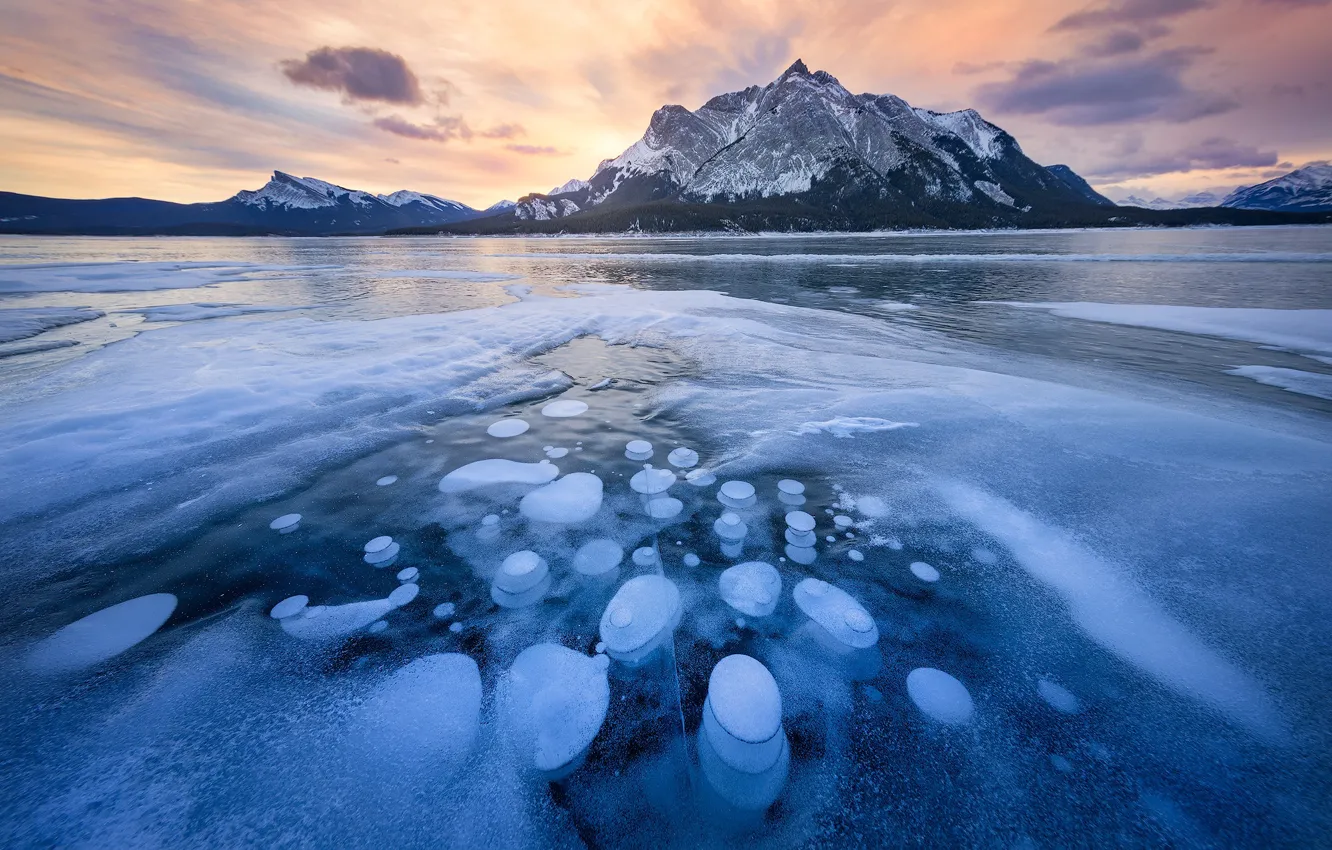 Photo wallpaper winter, mountains, ice, Canada, Albert, Alberta, Canada, Canadian Rockies