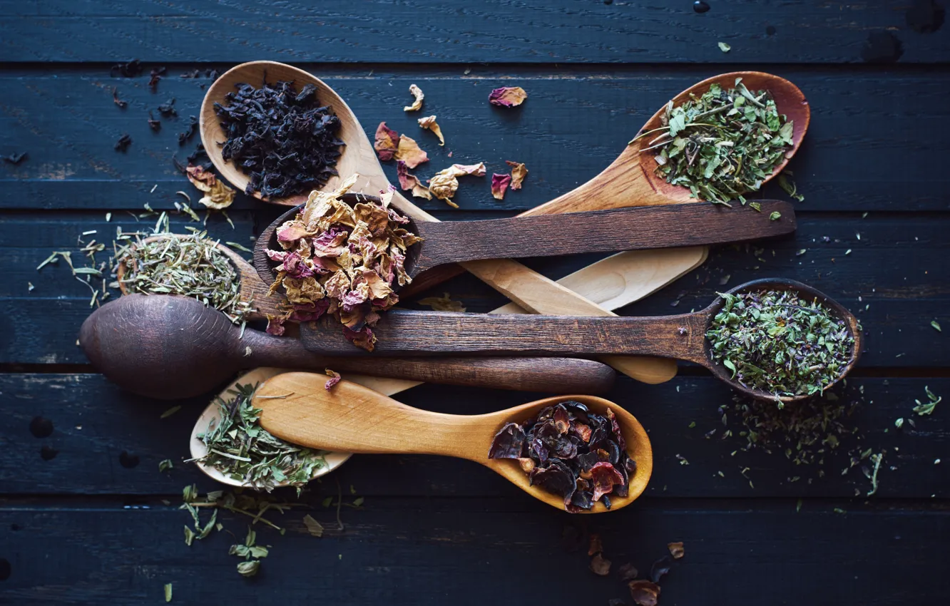 Photo wallpaper table, tea, spoon