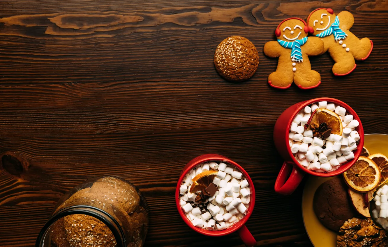Photo wallpaper coffee, marshmallows, gingerbread