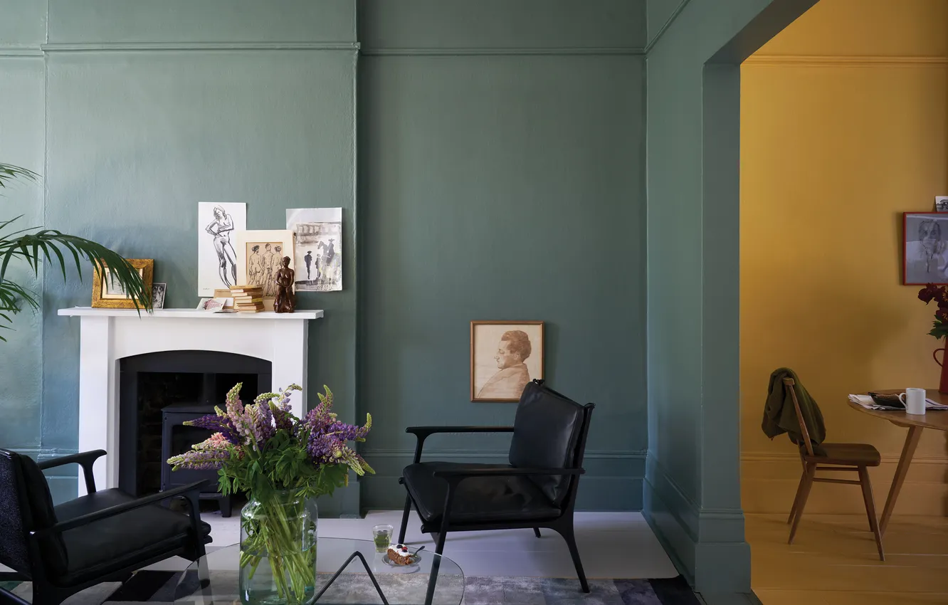 Photo wallpaper design, style, interior, picture, chair, fireplace, living room, dining room