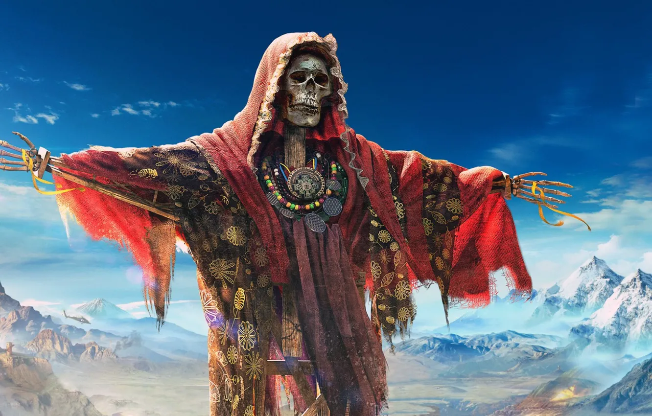 Photo wallpaper the sky, mountains, Scarecrow, totem, Tom Clancy`s Ghost Recon