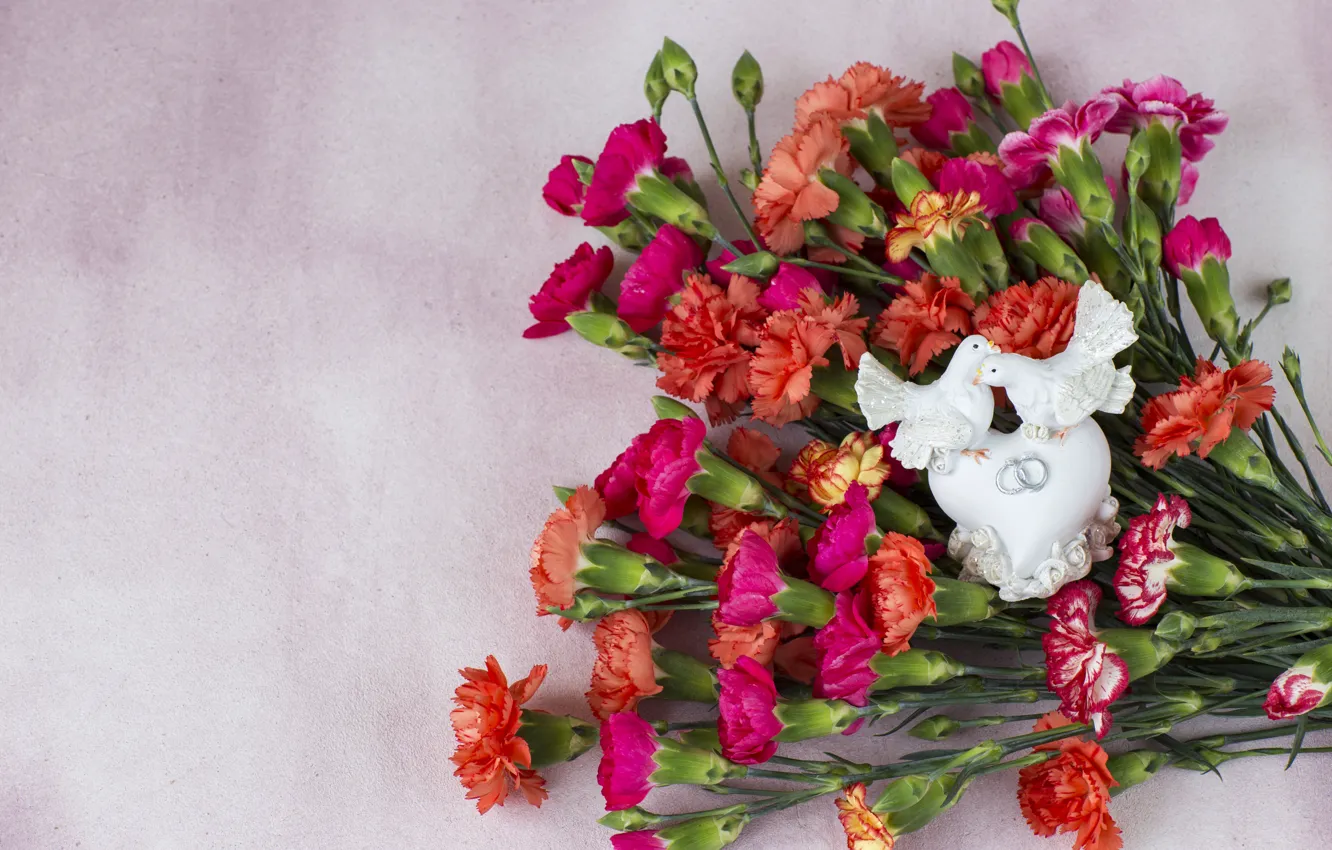 Photo wallpaper flowers, pigeons, figures, clove