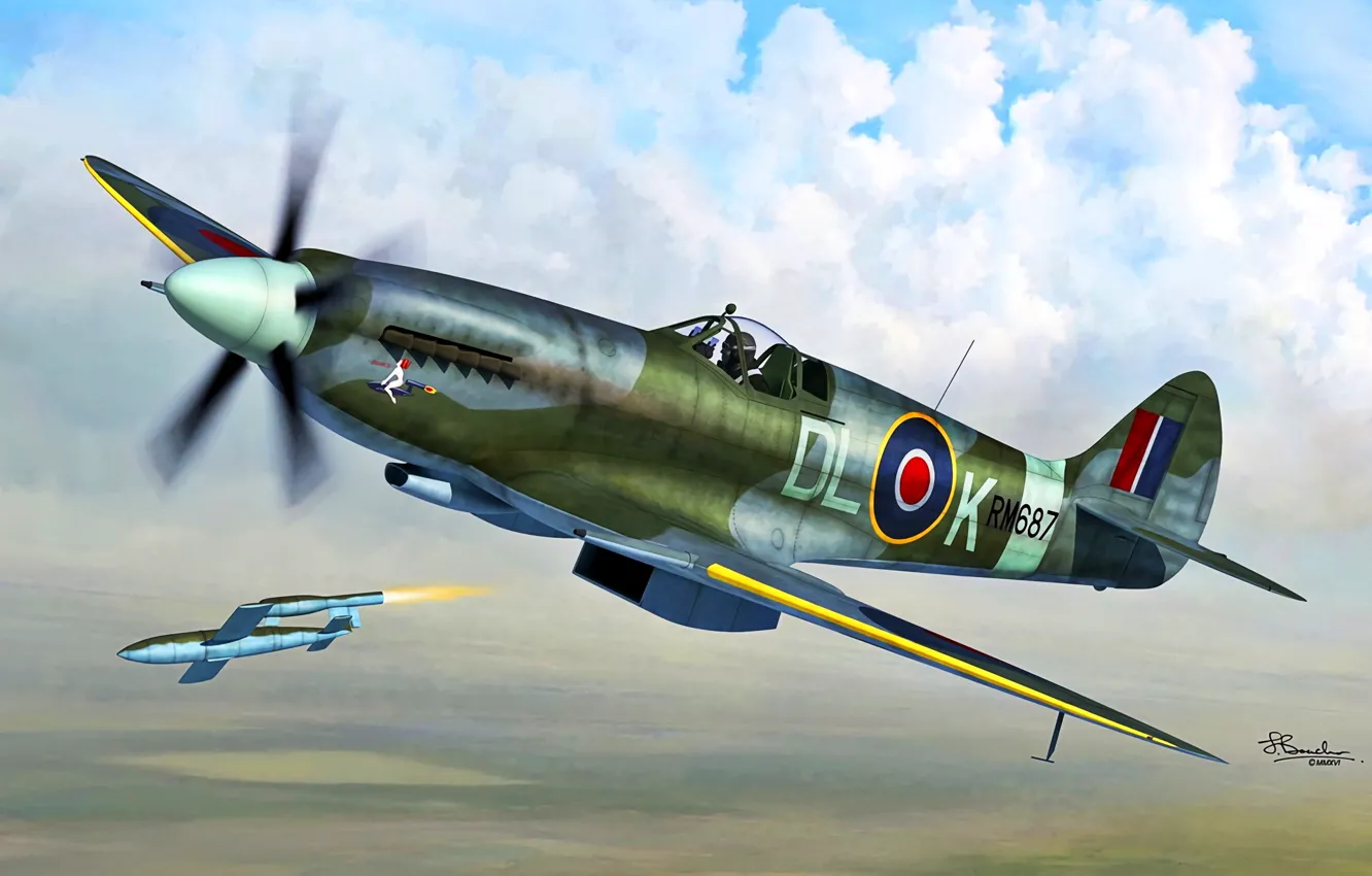 Photo wallpaper Supermarine Spitfire, V-1, V-1, Spitfire Mk.XIV, weapon of retribution-1