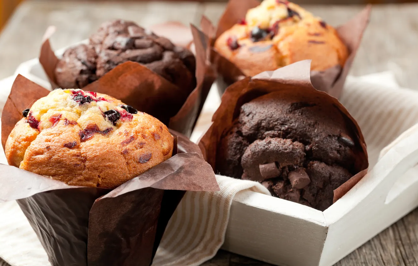 Photo wallpaper berries, chocolate, cake, dessert, cakes, sweet, muffins