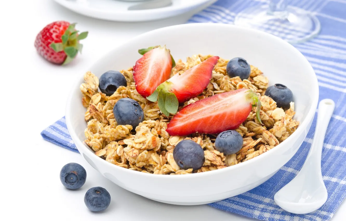 Photo wallpaper Breakfast, breakfast, muesli with fresh berries, muesli with fresh berries