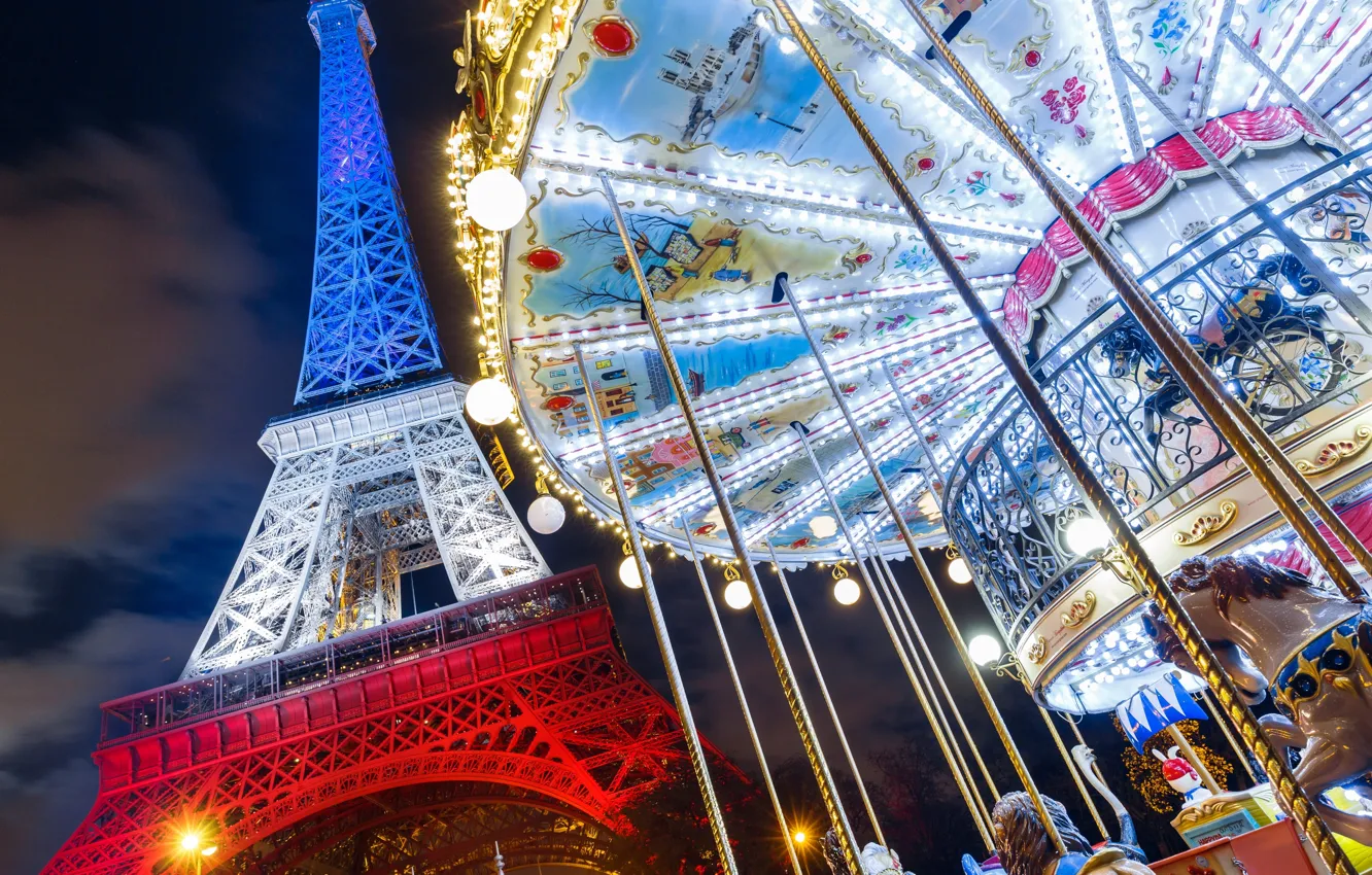 Photo wallpaper France, Paris, Eiffel tower, carousel, Paris, France, Eiffel Tower