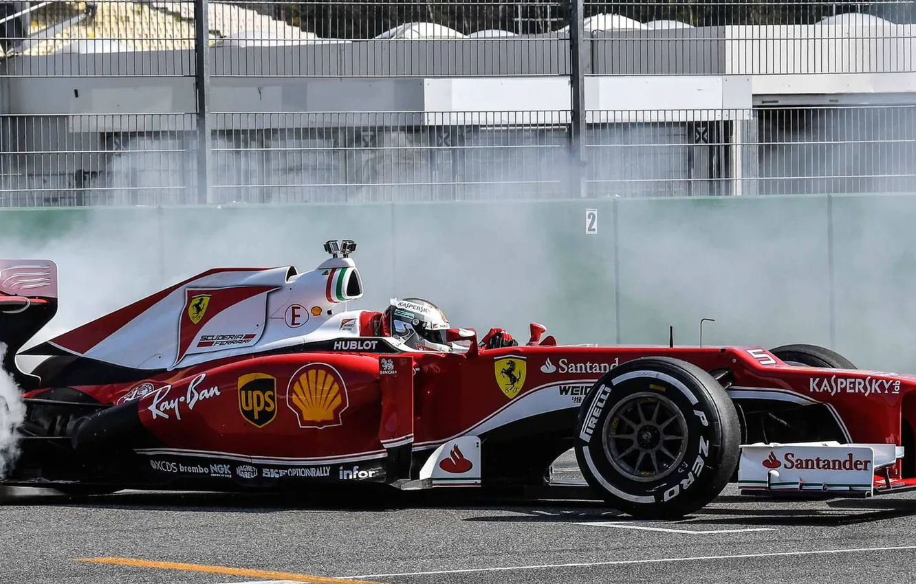 Photo wallpaper smoke, Ferrari, Formula 1, Vettel, F1