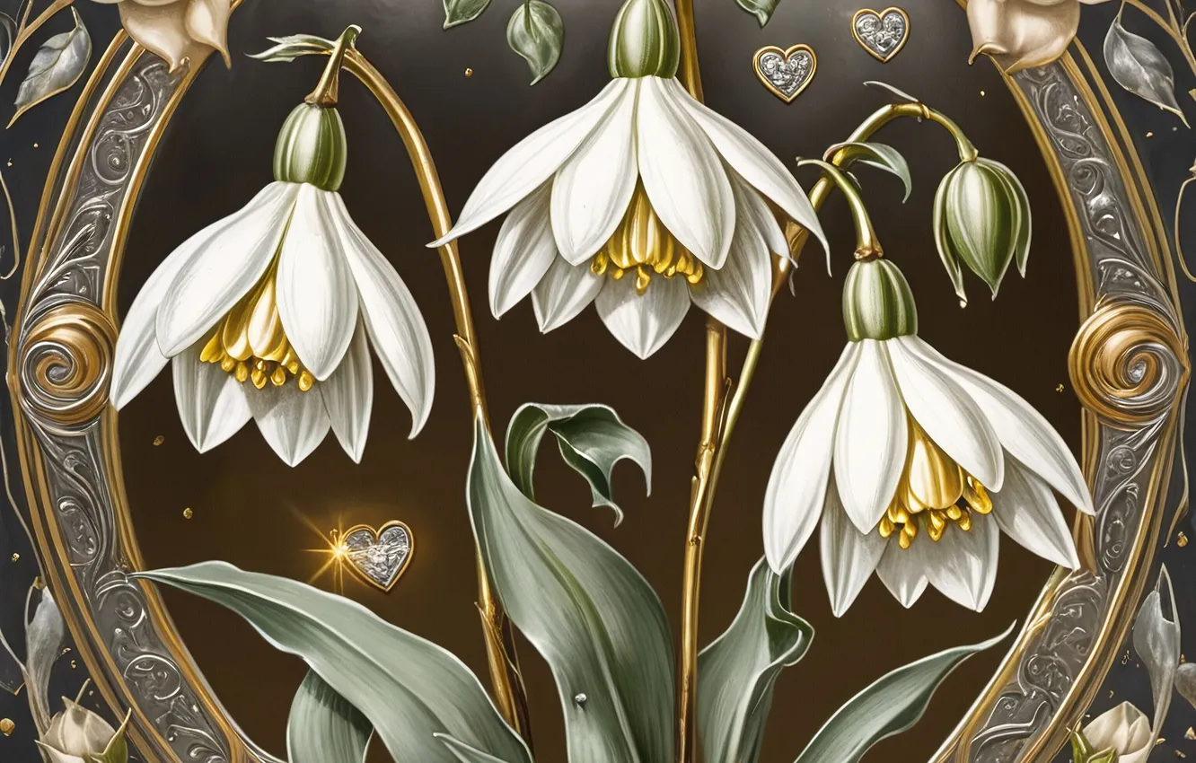 Photo wallpaper flowers, pattern, texture, spring, styling, frame, snowdrops, white