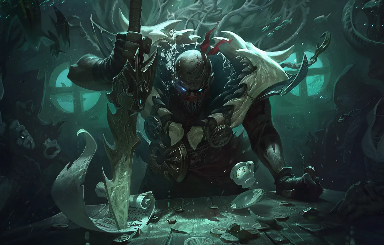 Photo wallpaper table, man, mask, blade, League of Legends, League Of Legends