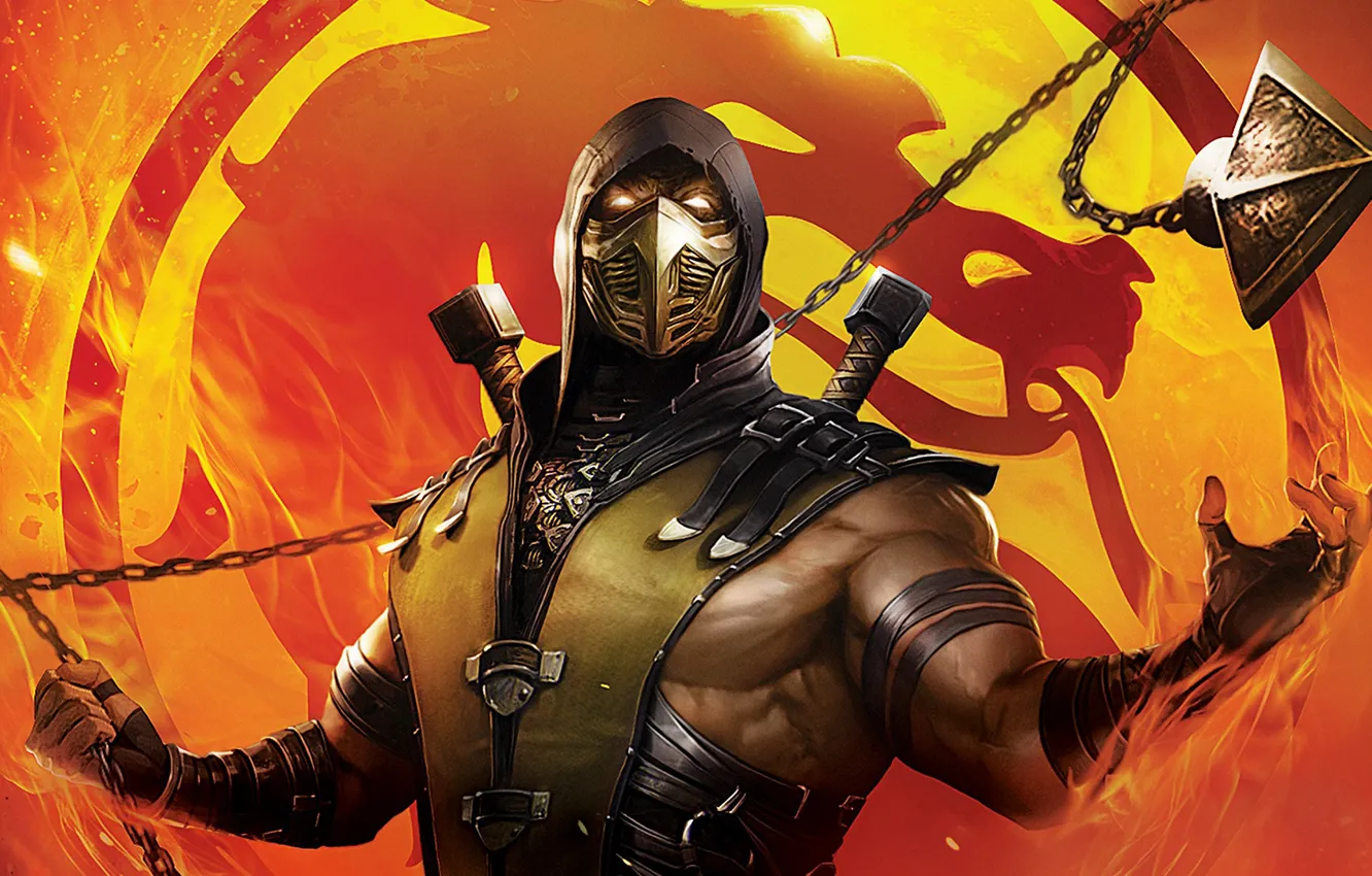 Photo wallpaper warrior, mask, Mortal Kombat, Scorpion
