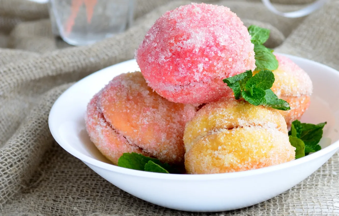 Photo wallpaper sweets, sugar, cake, peaches, mint, cakes