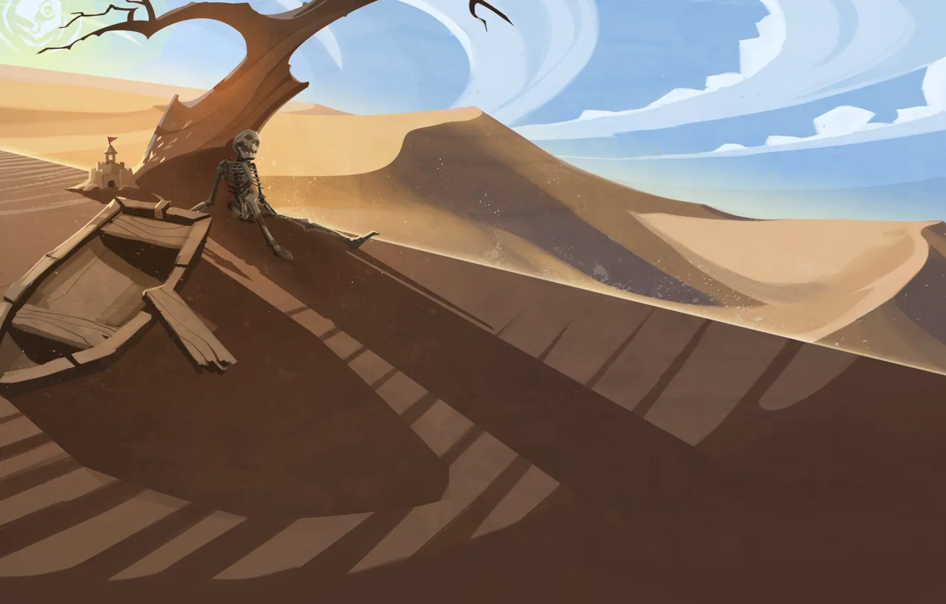 Photo wallpaper trees, desert, boat, skeleton, steam