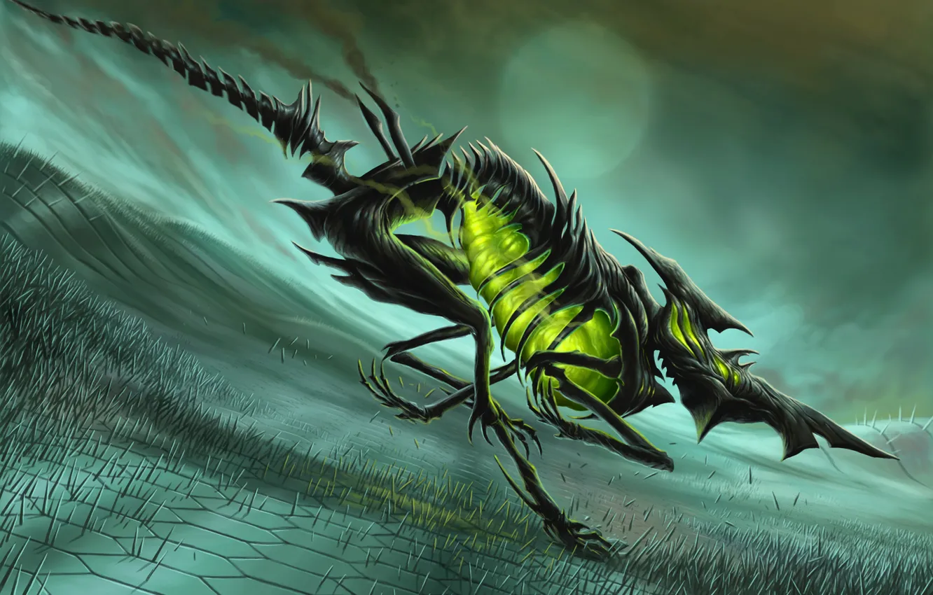 Photo wallpaper grass, magic, the moon, dog, being, art, running, skeleton