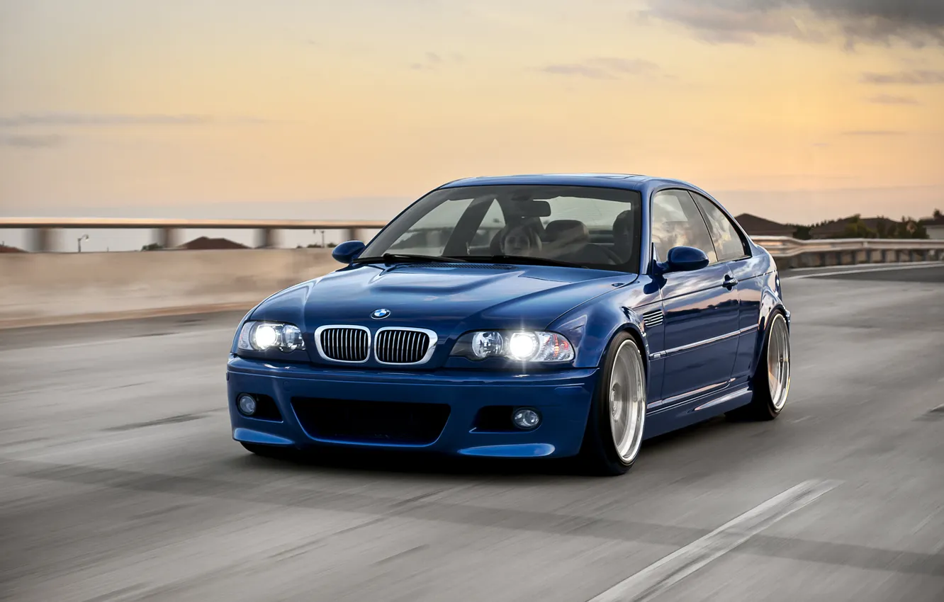 Photo wallpaper blue, BMW, speed, BMW, blue, E46